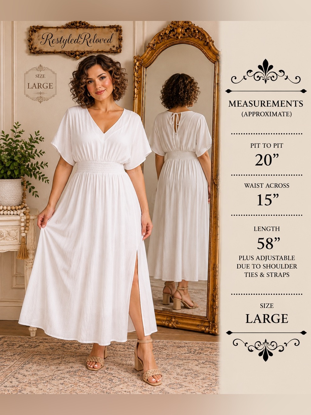 NWT Nina Leonard White Maxi Dress – Size Large – Elegant Flowy